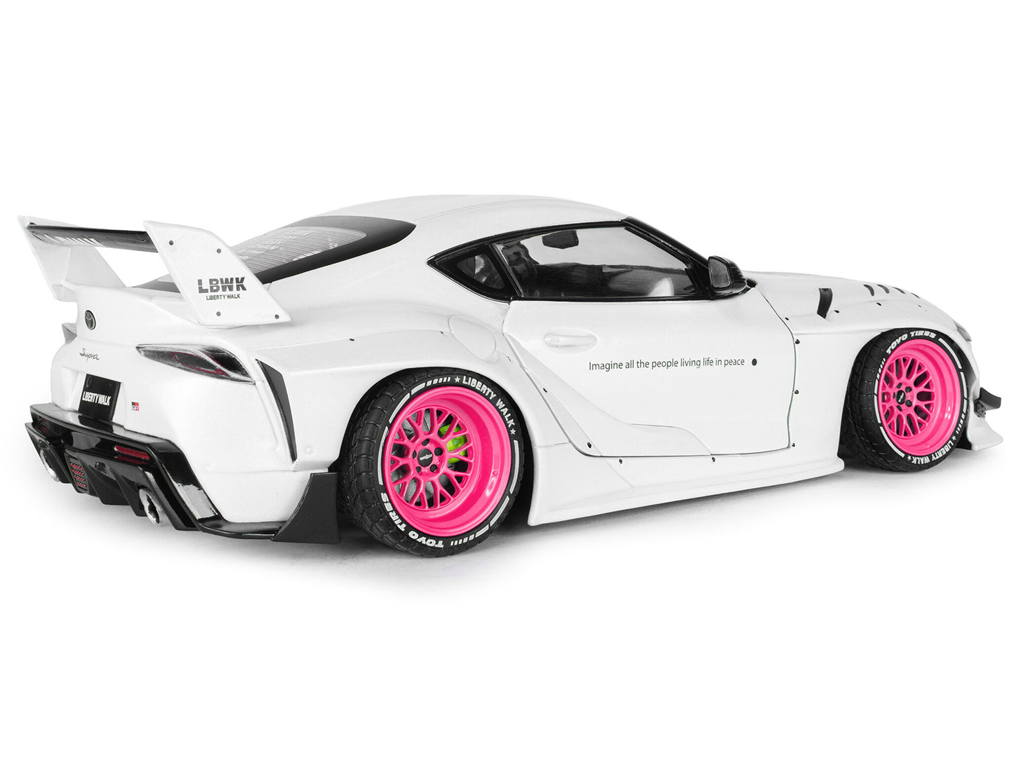 2025 Toyota GR Supra "Liberty Walk" Body Kit White Metallic with Pink Wheels 1/18 Diecast Model Car