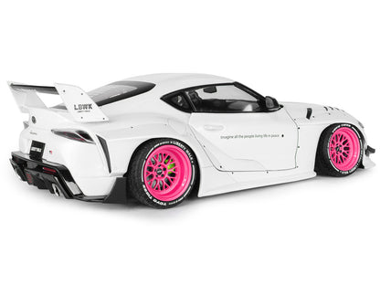 2025 Toyota GR Supra "Liberty Walk" Body Kit White Metallic with Pink Wheels 1/18 Diecast Model Car