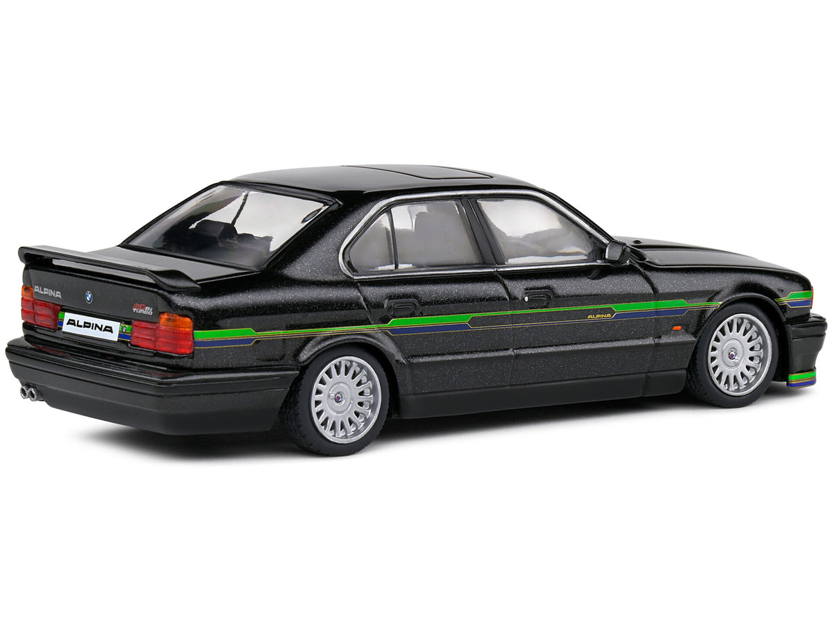 1994 BMW E34 Alpina B10 BiTurbo Black Metallic with Green Graphics 1/43 Diecast Model Car
