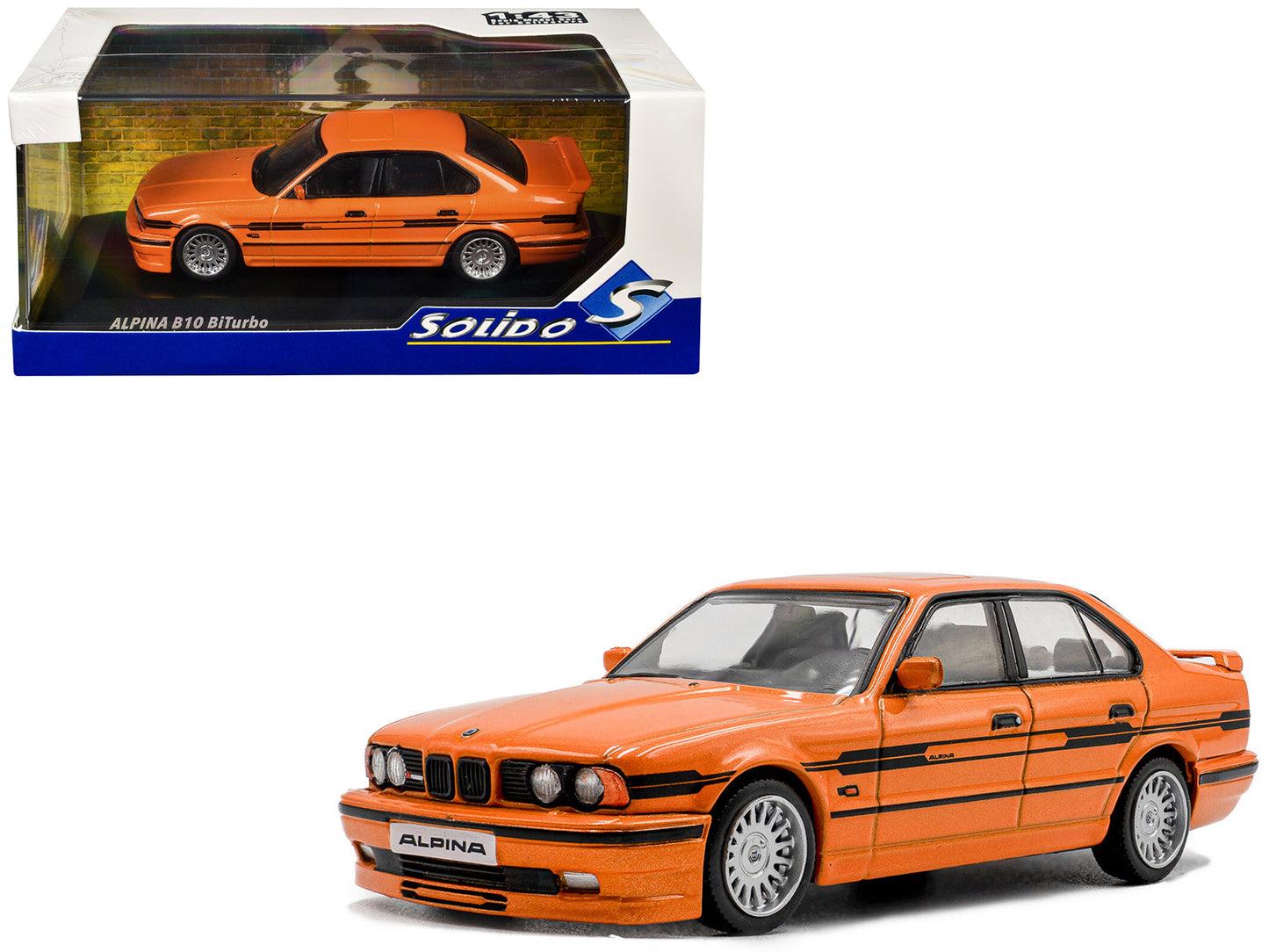 1994 BMW E34 Alpina B10 BiTurbo Orange Metallic with Black Stripes 1/43 Diecast Model Car