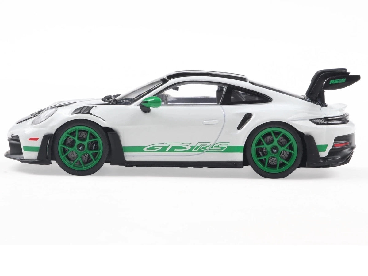 2023 Porsche 911 (992) GT3 RS "Tribute to Carrera RS Package" White with Green Stripes and Black Hood and Top 1/43 Diecast Model Car