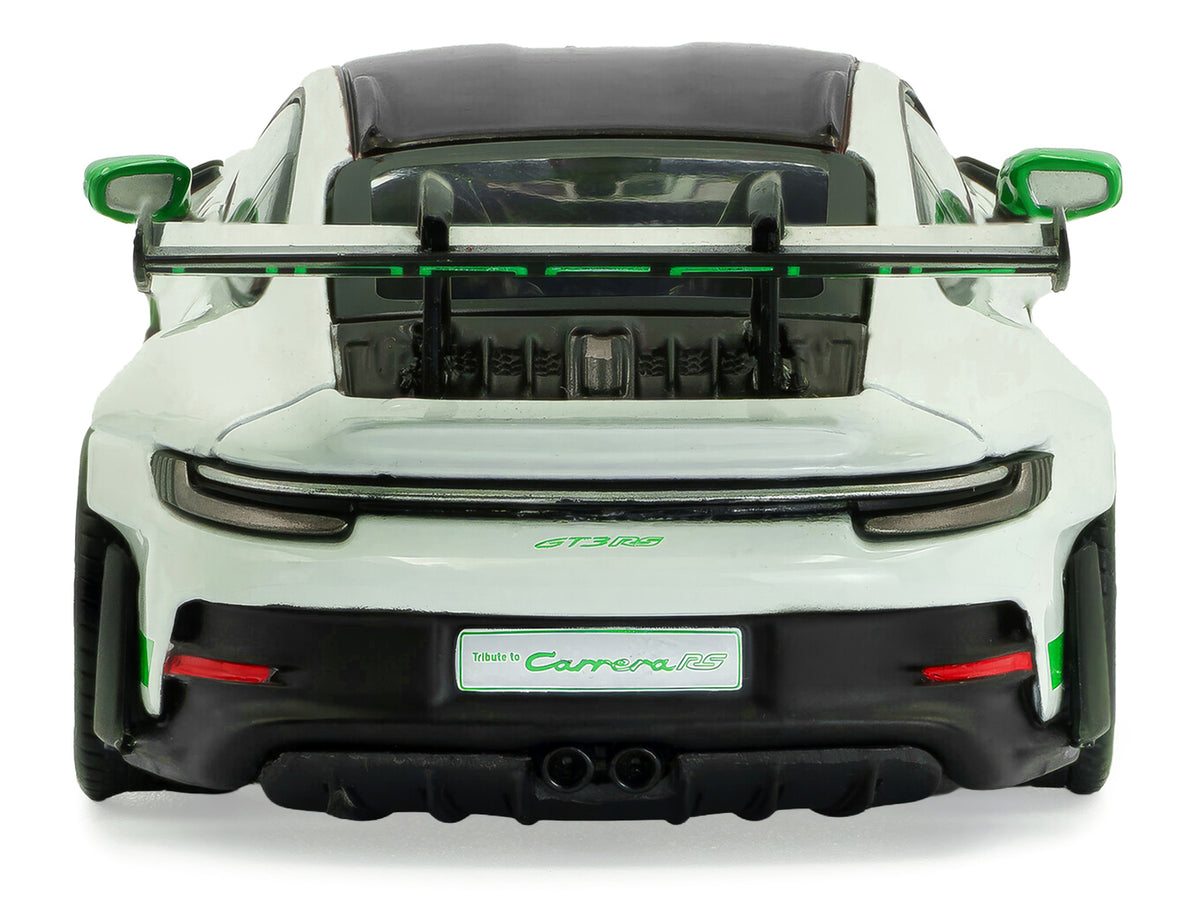 2023 Porsche 911 (992) GT3 RS "Tribute to Carrera RS Package" White with Green Stripes and Black Hood and Top 1/43 Diecast Model Car