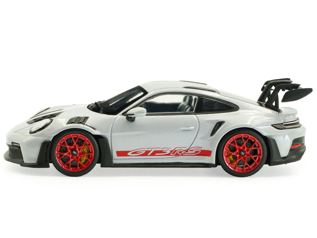 2023 Porsche 911 (992) GT3 RS Ice Gray Metallic with Pyro Red Stripes 1/43 Diecast Model Car
