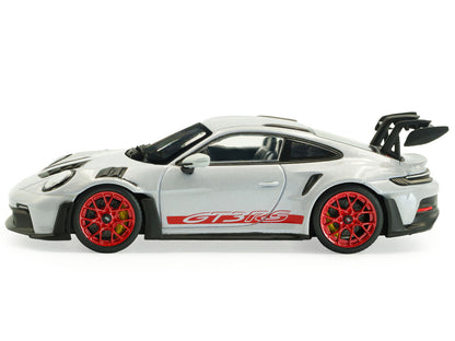 2023 Porsche 911 (992) GT3 RS Ice Gray Metallic with Pyro Red Stripes 1/43 Diecast Model Car