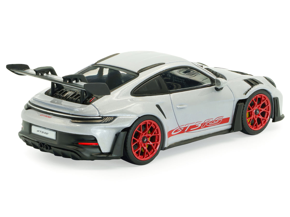 2023 Porsche 911 (992) GT3 RS Ice Gray Metallic with Pyro Red Stripes 1/43 Diecast Model Car