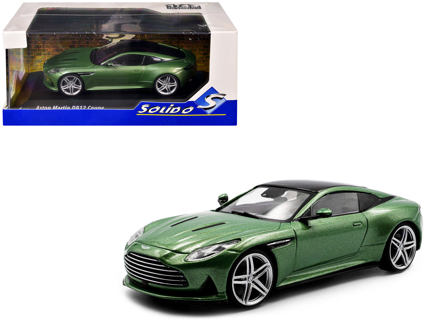 2023 Aston Martin DB12 Coupe Iridescent Emerald Metallic with Black Top 1/43 Diecast Model Car