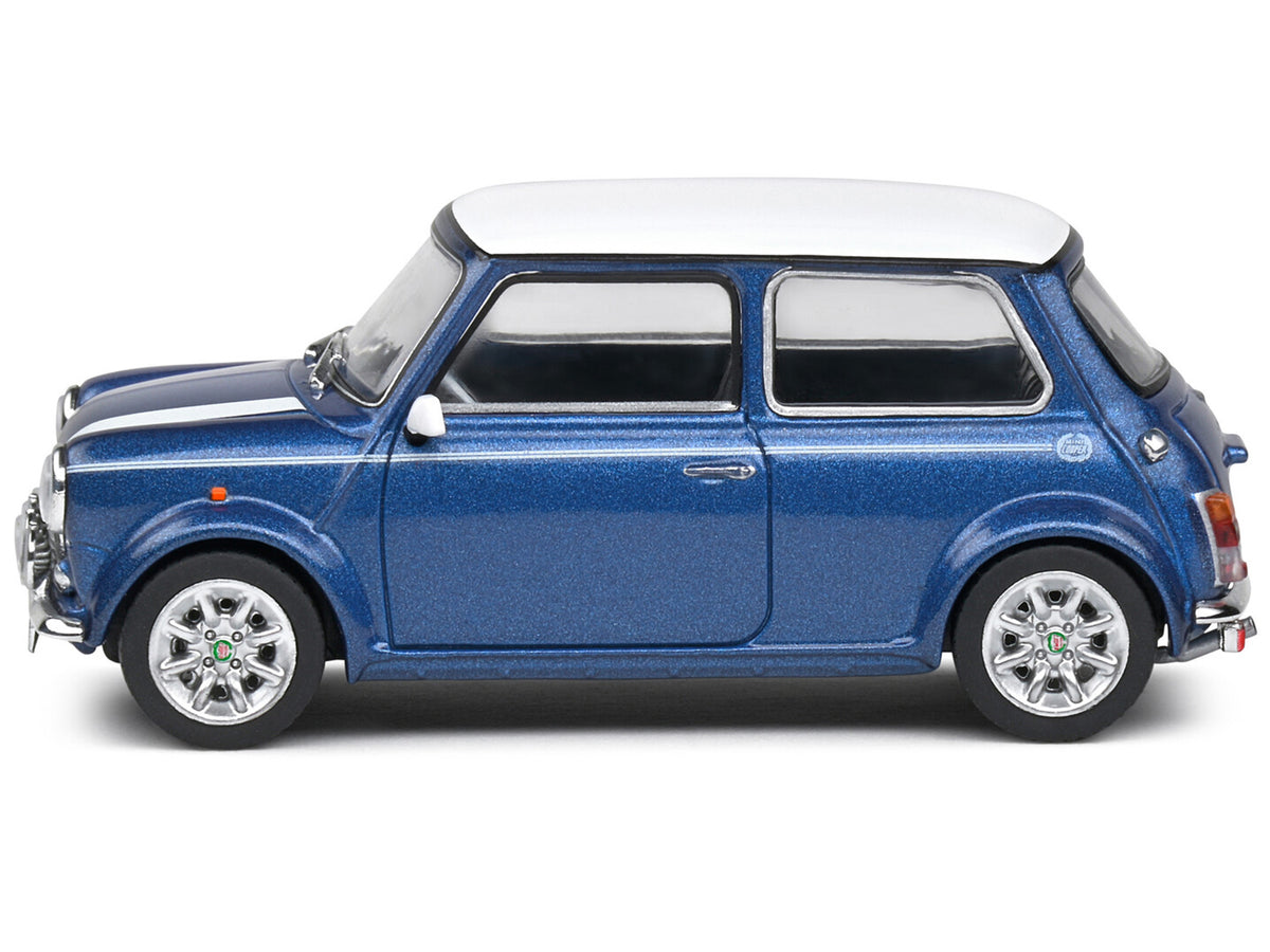 1994 Mini Cooper Sport Tahiti Blue Metallic with White Top and Stripes 1/43 Diecast Model Car