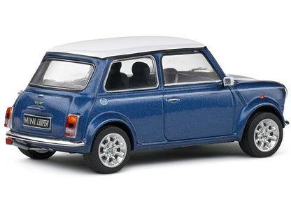 1994 Mini Cooper Sport Tahiti Blue Metallic with White Top and Stripes 1/43 Diecast Model Car