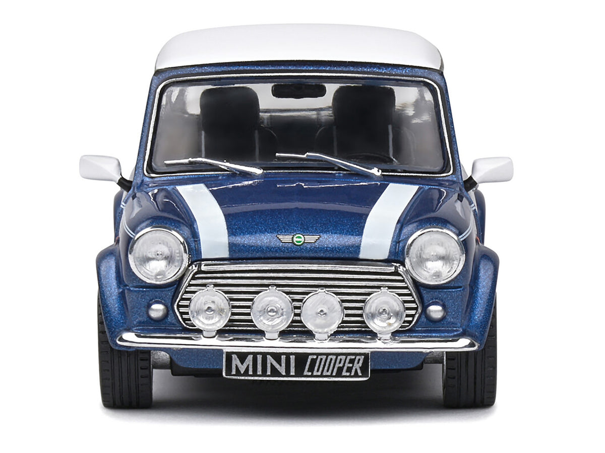 1994 Mini Cooper Sport Tahiti Blue Metallic with White Top and Stripes 1/43 Diecast Model Car