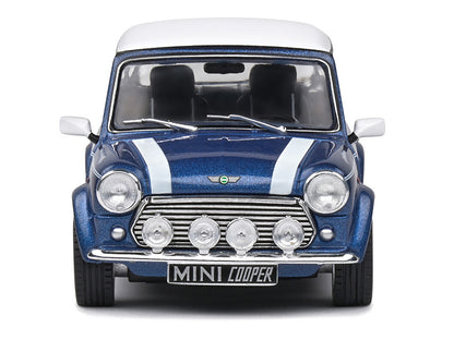 1994 Mini Cooper Sport Tahiti Blue Metallic with White Top and Stripes 1/43 Diecast Model Car