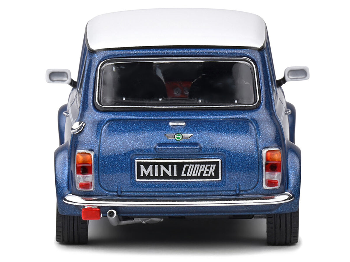 1994 Mini Cooper Sport Tahiti Blue Metallic with White Top and Stripes 1/43 Diecast Model Car