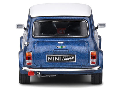 1994 Mini Cooper Sport Tahiti Blue Metallic with White Top and Stripes 1/43 Diecast Model Car