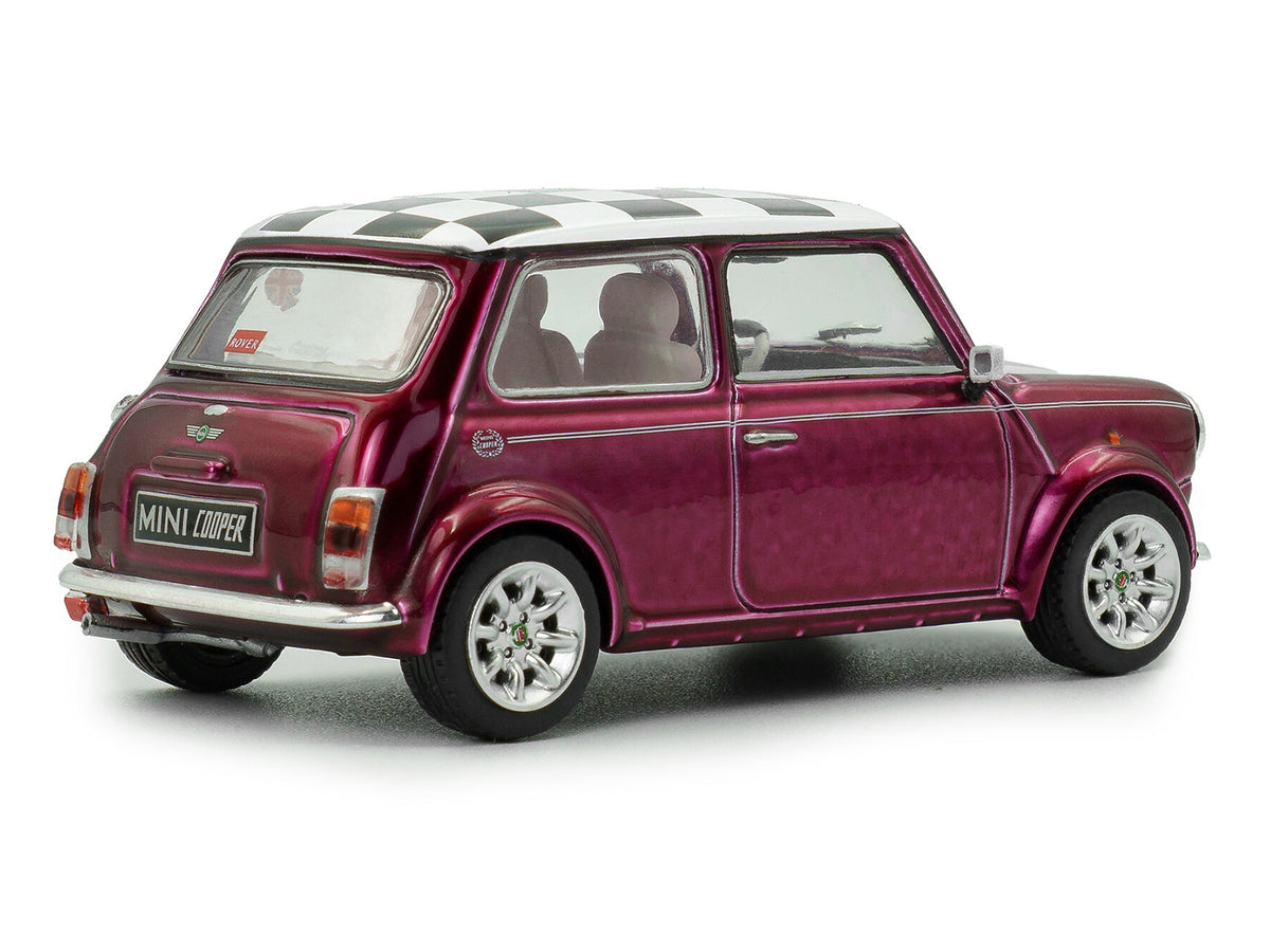 1997 Mini Cooper Sport Purple Metallic with White Stripes and Checkered Top 1/43 Diecast Model Car