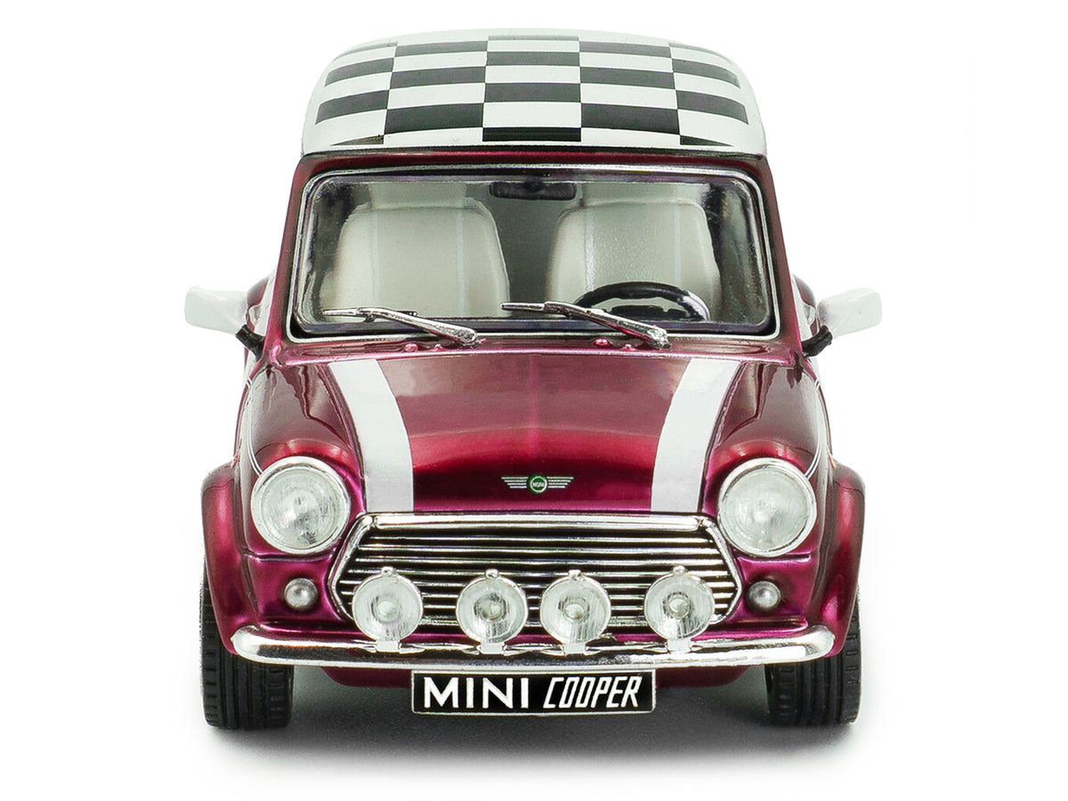 1997 Mini Cooper Sport Purple Metallic with White Stripes and Checkered Top 1/43 Diecast Model Car