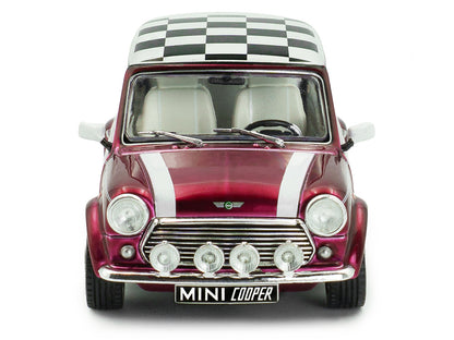 1997 Mini Cooper Sport Purple Metallic with White Stripes and Checkered Top 1/43 Diecast Model Car