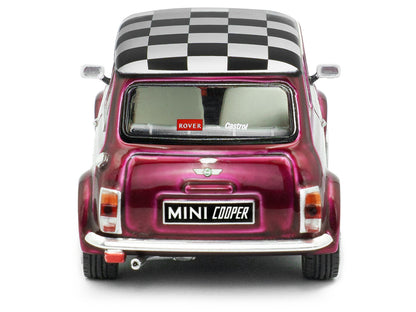 1997 Mini Cooper Sport Purple Metallic with White Stripes and Checkered Top 1/43 Diecast Model Car