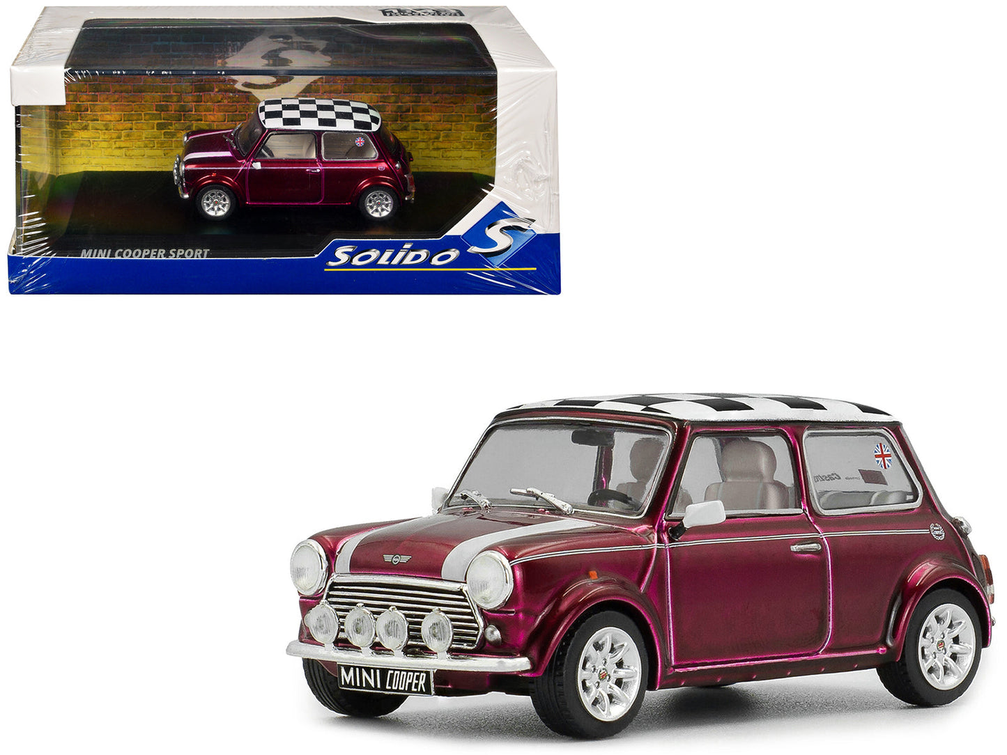 1997 Mini Cooper Sport Purple Metallic with White Stripes and Checkered Top 1/43 Diecast Model Car