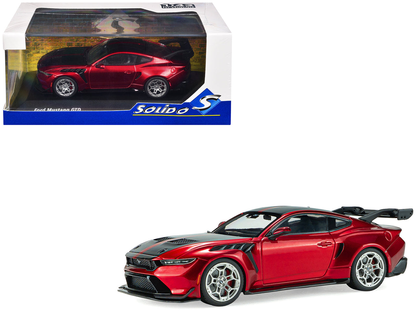 2025 Ford Mustang GTD Chroma Flame Red Metallic with Black Stripes 1/43 Diecast Model Car