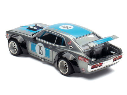 Datsun Laurel C130 RHD (Right Hand Drive) #15 Raw Metal with Blue Stripes "APA XPO 2025 Exclusive" 1/64 Diecast Model Car