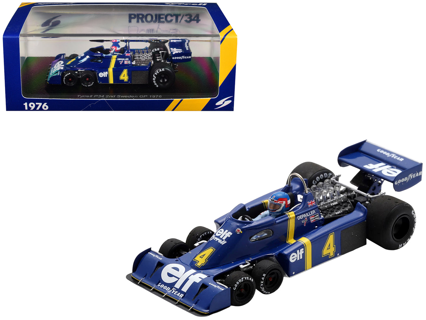 Tyrrell P34 #4 Patrick Depailler 2nd Place Formula One F1 "Swedish GP" (1976) with Driver 1/43 Model Car