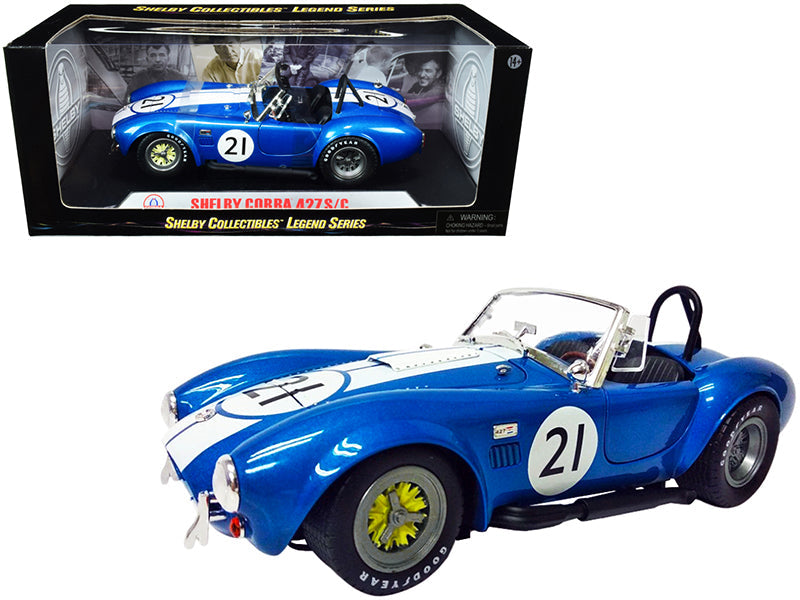 Shelby Cobra 427 S/C #21 Blue Metallic with White Stripes 1/18 Diecast Model Car