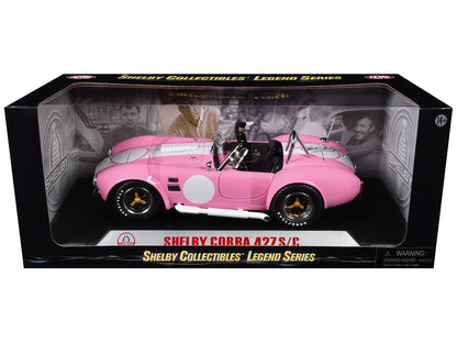 1965 Shelby Cobra 427 S/C Pink with White Stripes with Printed Carroll Shelby Signature's on the Trunk 1/18 Diecast Model Car