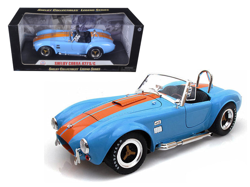 1965 Shelby Cobra 427 S/C Blue With Orange Stripes 1/18 Diecast Model Car