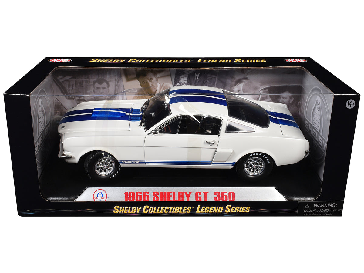 1966 Ford Mustang Shelby GT350 White with Blue Stripes 1/18 Diecast Model Car