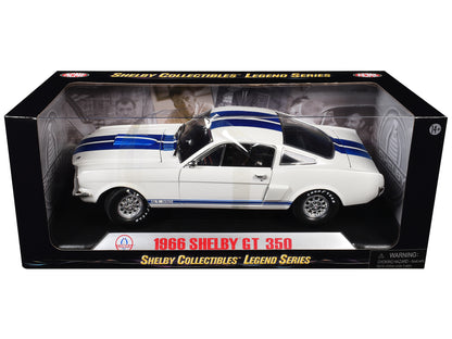 1966 Ford Mustang Shelby GT350 White with Blue Stripes 1/18 Diecast Model Car