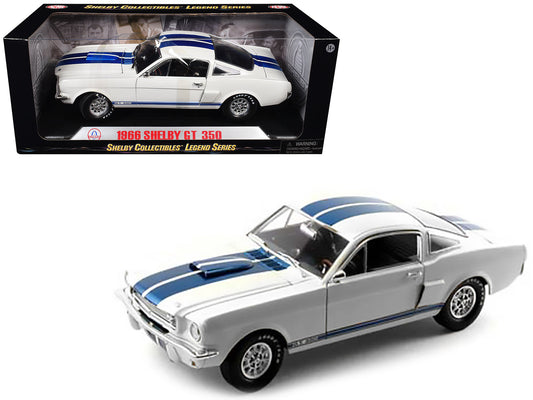 1966 Ford Mustang Shelby GT350 White with Blue Stripes 1/18 Diecast Model Car
