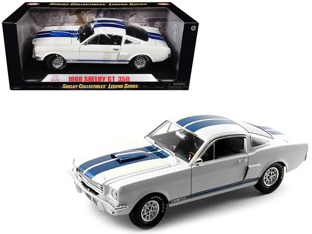 1966 Ford Mustang Shelby GT350 White with Blue Stripes 1/18 Diecast Model Car