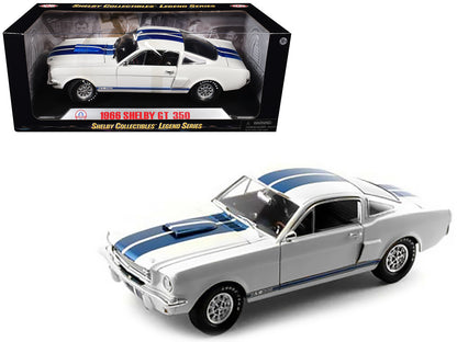 1966 Ford Mustang Shelby GT350 White with Blue Stripes 1/18 Diecast Model Car
