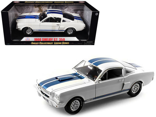 1966 Ford Mustang Shelby GT350 White with Blue Stripes 1/18 Diecast Model Car