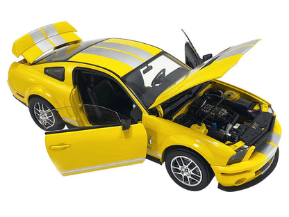 2007 Ford Shelby GT500 Yellow with Silver Stripes "Shelby Collectibles" Series 1/18 Diecast Model Car