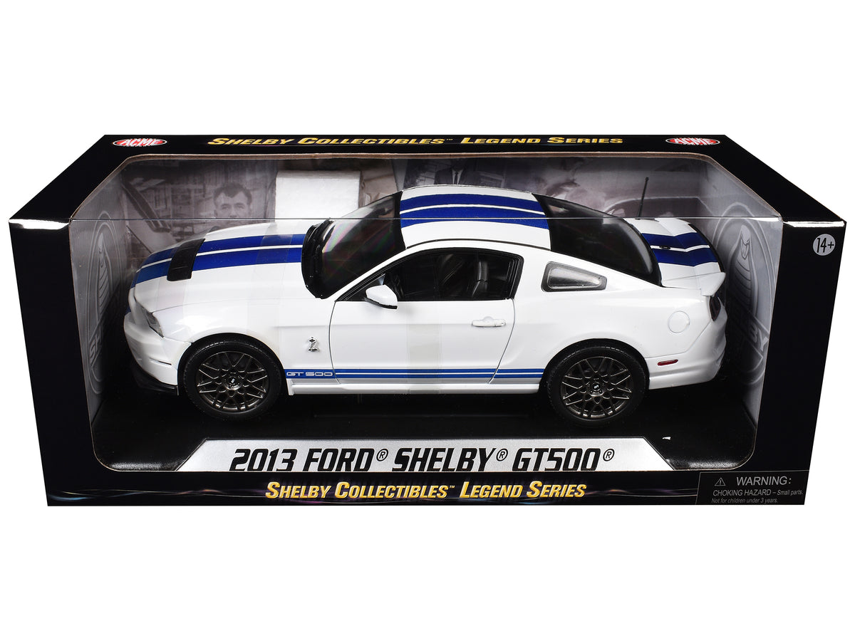 2013 Ford Shelby Cobra GT500 SVT White with Blue Stripes 1/18 Diecast Car Model