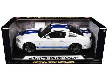 2013 Ford Shelby Cobra GT500 SVT White with Blue Stripes 1/18 Diecast Car Model