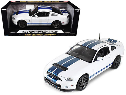 2013 Ford Shelby Cobra GT500 SVT White with Blue Stripes 1/18 Diecast Car Model