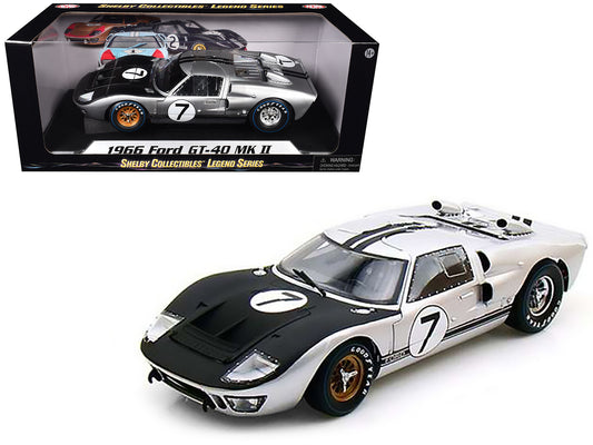 1966 Ford GT-40 MK II #7 Silver 1/18 Diecast Model Car