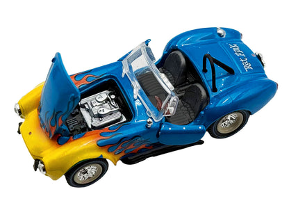 Shelby Cobra Super Snake Blue Metallic with Flames and Custom "Rat Fink" Hauler Blue Metallic with Flames and Graphics 1/64 Diecast Model Cars