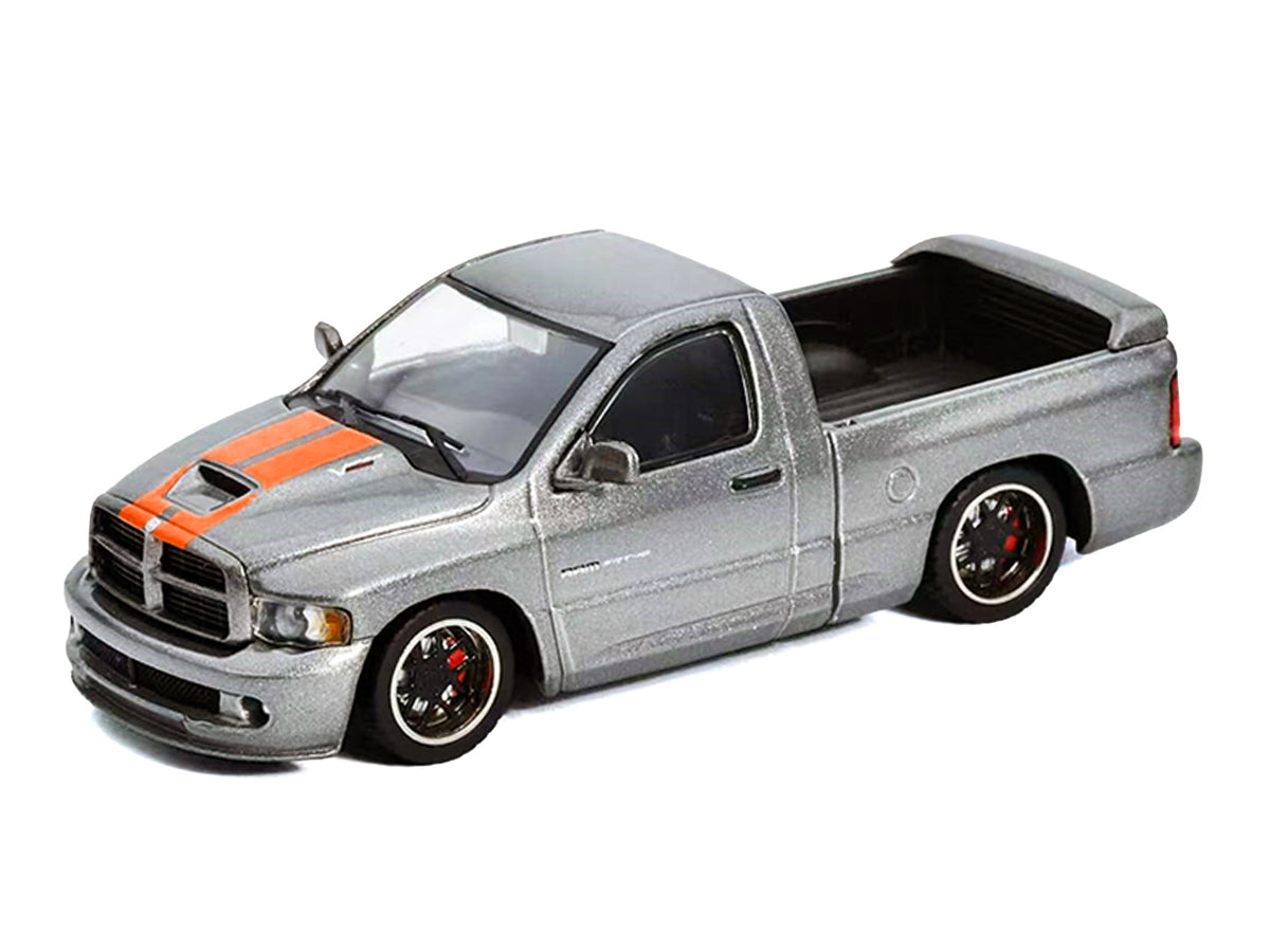 2003 Dodge Ram SRT-10 Pickup Truck Gray Metallic with Orange Stripes 1/64 Diecast Model Car