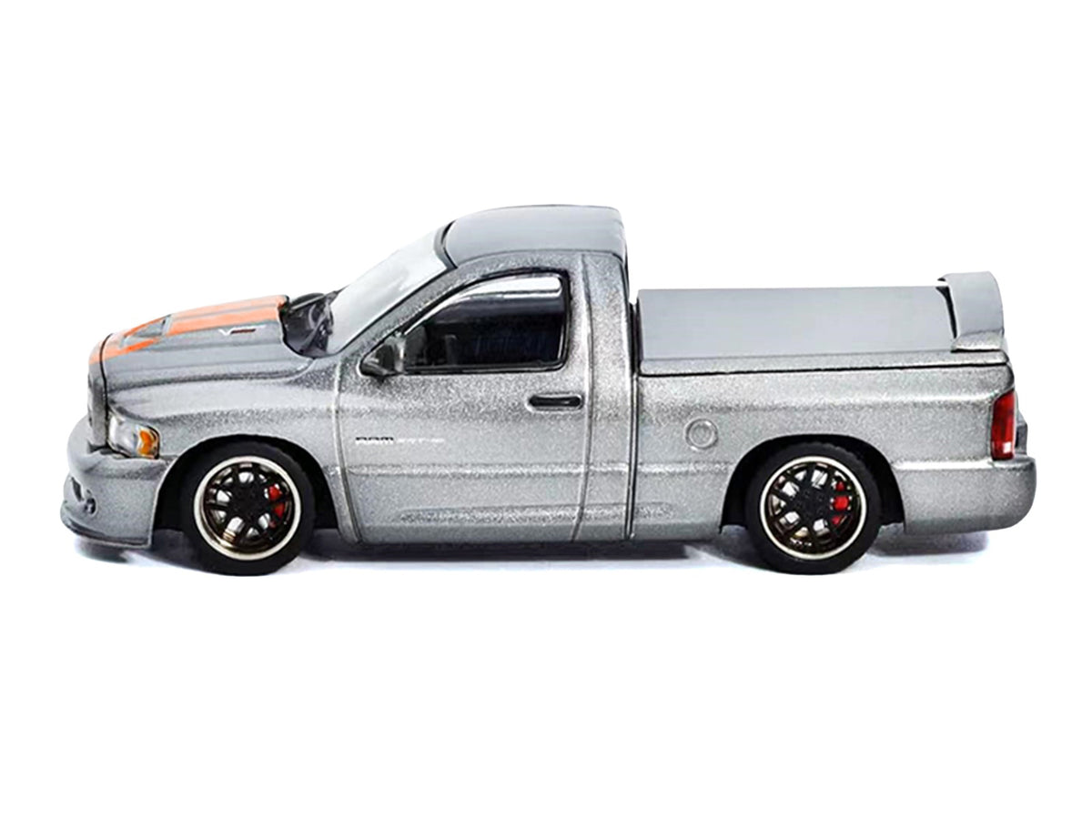 2003 Dodge Ram SRT-10 Pickup Truck Gray Metallic with Orange Stripes 1/64 Diecast Model Car