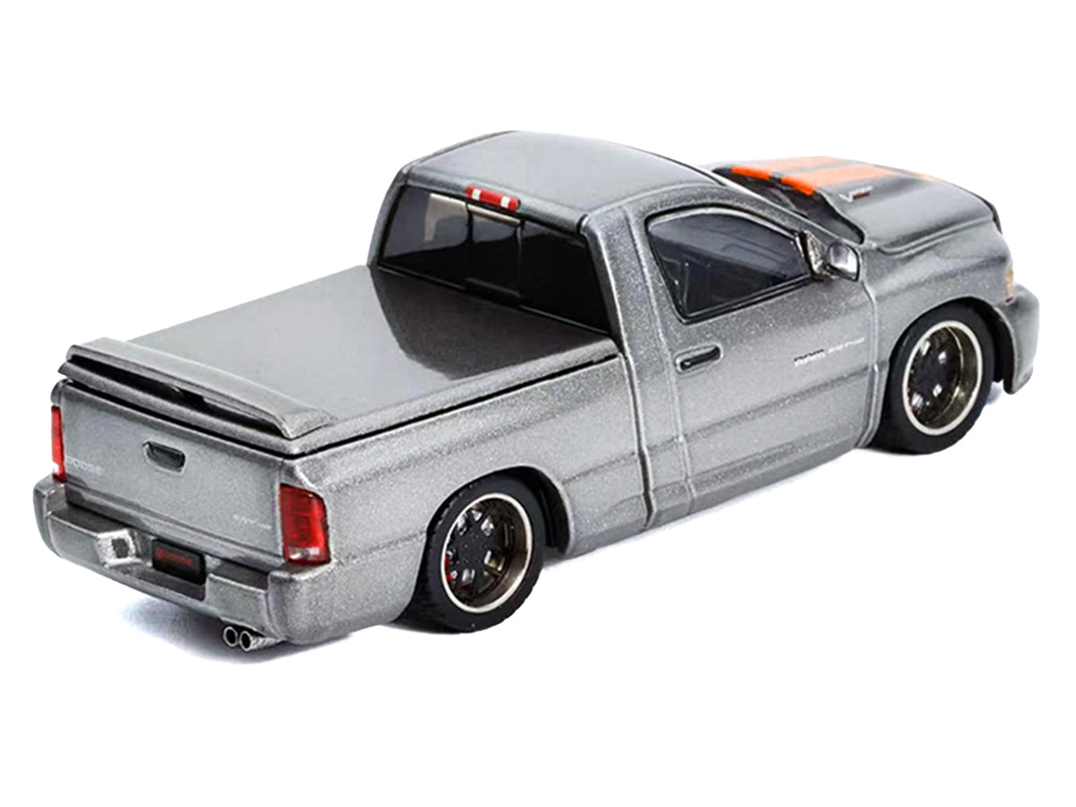 2003 Dodge Ram SRT-10 Pickup Truck Gray Metallic with Orange Stripes 1/64 Diecast Model Car
