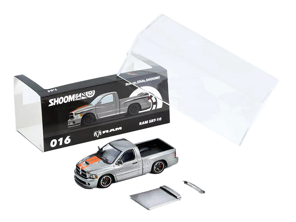 2003 Dodge Ram SRT-10 Pickup Truck Gray Metallic with Orange Stripes 1/64 Diecast Model Car