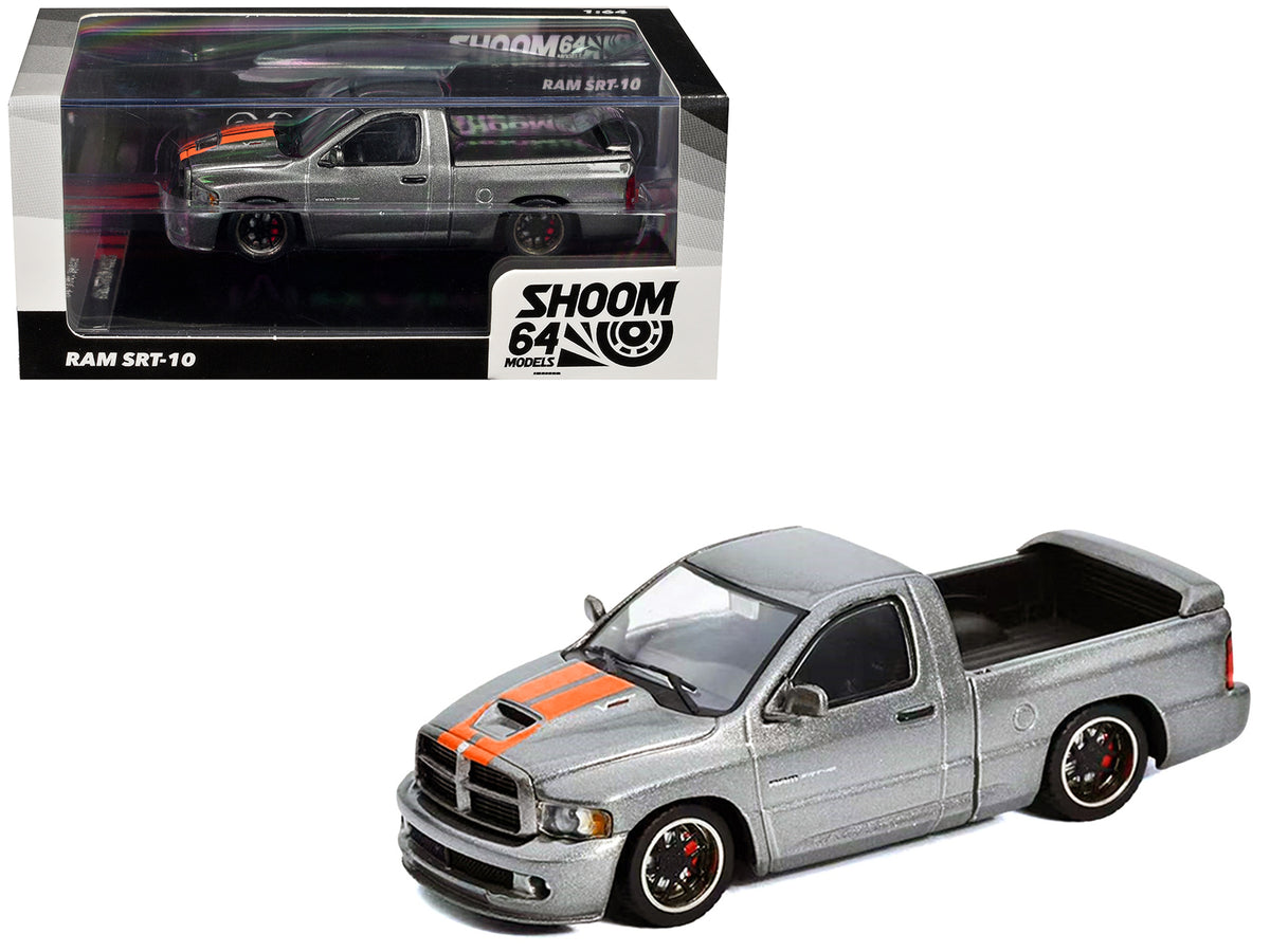 2003 Dodge Ram SRT-10 Pickup Truck Gray Metallic with Orange Stripes 1/64 Diecast Model Car