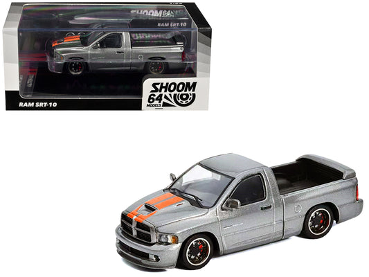 2003 Dodge Ram SRT-10 Pickup Truck Gray Metallic with Orange Stripes 1/64 Diecast Model Car