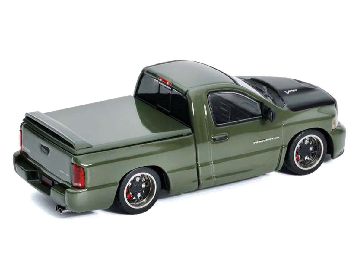 2003 Dodge Ram SRT-10 Pickup Truck Green Metallic with Matt Black Hood 1/64 Diecast Model Car