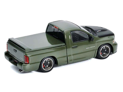 2003 Dodge Ram SRT-10 Pickup Truck Green Metallic with Matt Black Hood 1/64 Diecast Model Car