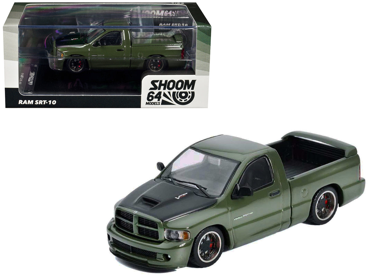 2003 Dodge Ram SRT-10 Pickup Truck Green Metallic with Matt Black Hood 1/64 Diecast Model Car