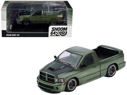 2003 Dodge Ram SRT-10 Pickup Truck Green Metallic with Matt Black Hood 1/64 Diecast Model Car