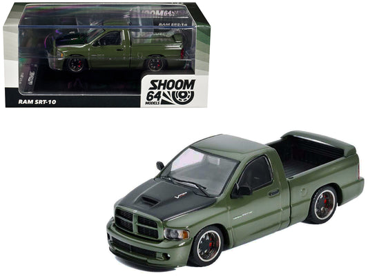 2003 Dodge Ram SRT-10 Pickup Truck Green Metallic with Matt Black Hood 1/64 Diecast Model Car